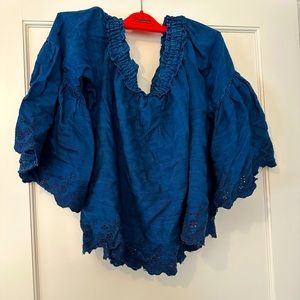 Off the shoulder blue blouse